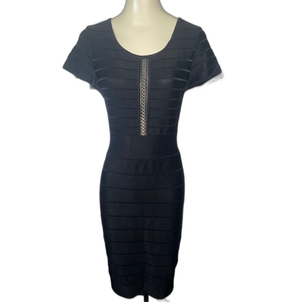 French Connection Short Sleeved Bandage Sheath Dress Black (10) #336